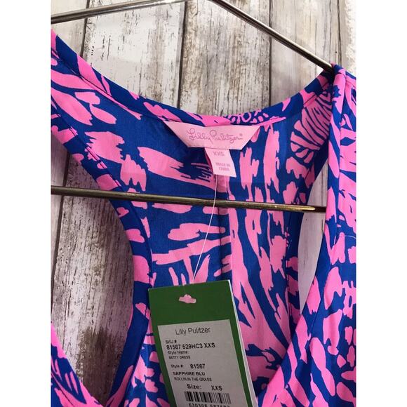 Lilly Pulitzer Betty Silk Dress Pink Sapphire Blue Rolling In The Grass XXS NEW - Picture 4 of 7